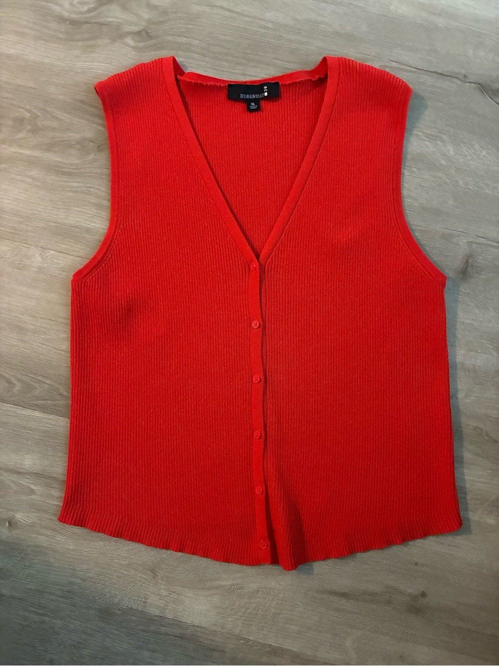 Vibrant Orange/Red Ribbed Button-Front V-Neck Tank